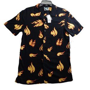 T&C Surf Design Mens Size S Flame Short Sleeve Button Down Top